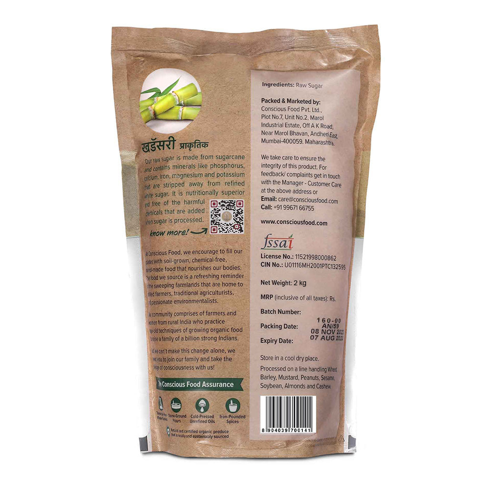 Pack of 2kgs Raw Sugar - Conscious Food Pvt Ltd