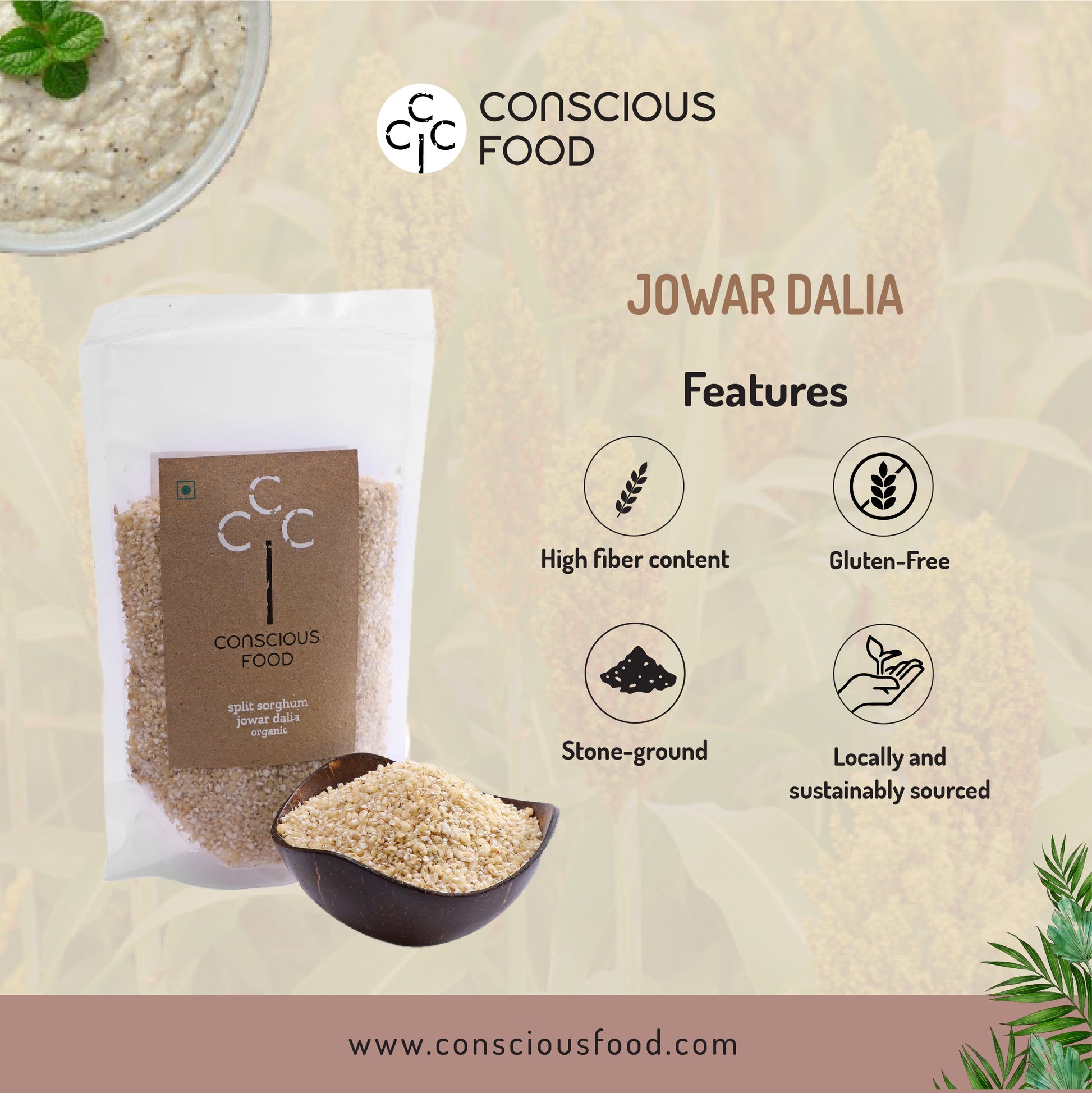 Split Sorghum (Jowar Dalia) - Gluten Free Dalia - Conscious Food Pvt Ltd