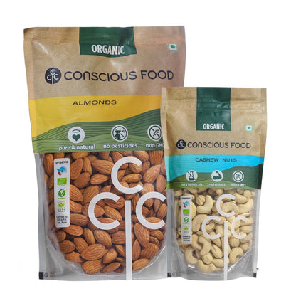 Pack of Almonds - 500g & Cashews - 250g - Conscious Food Pvt Ltd