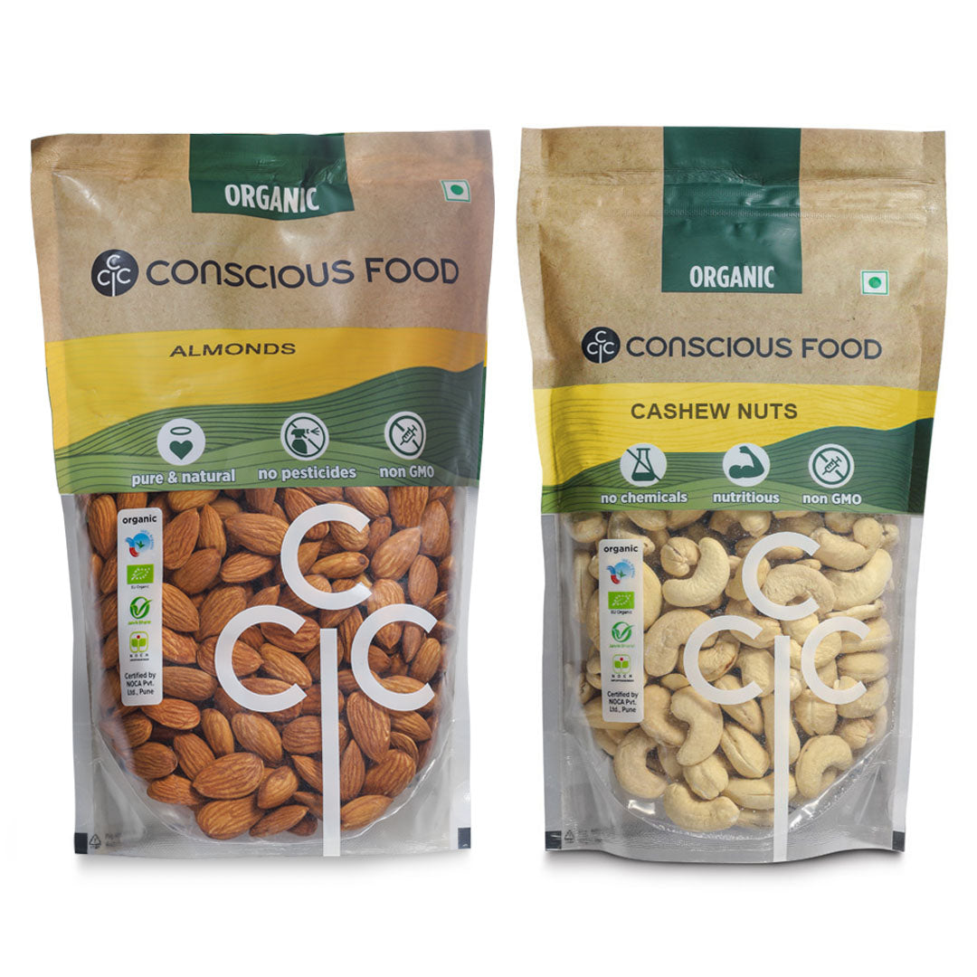 Pack of Almonds - 500g & Cashews - 500g - Conscious Food Pvt Ltd