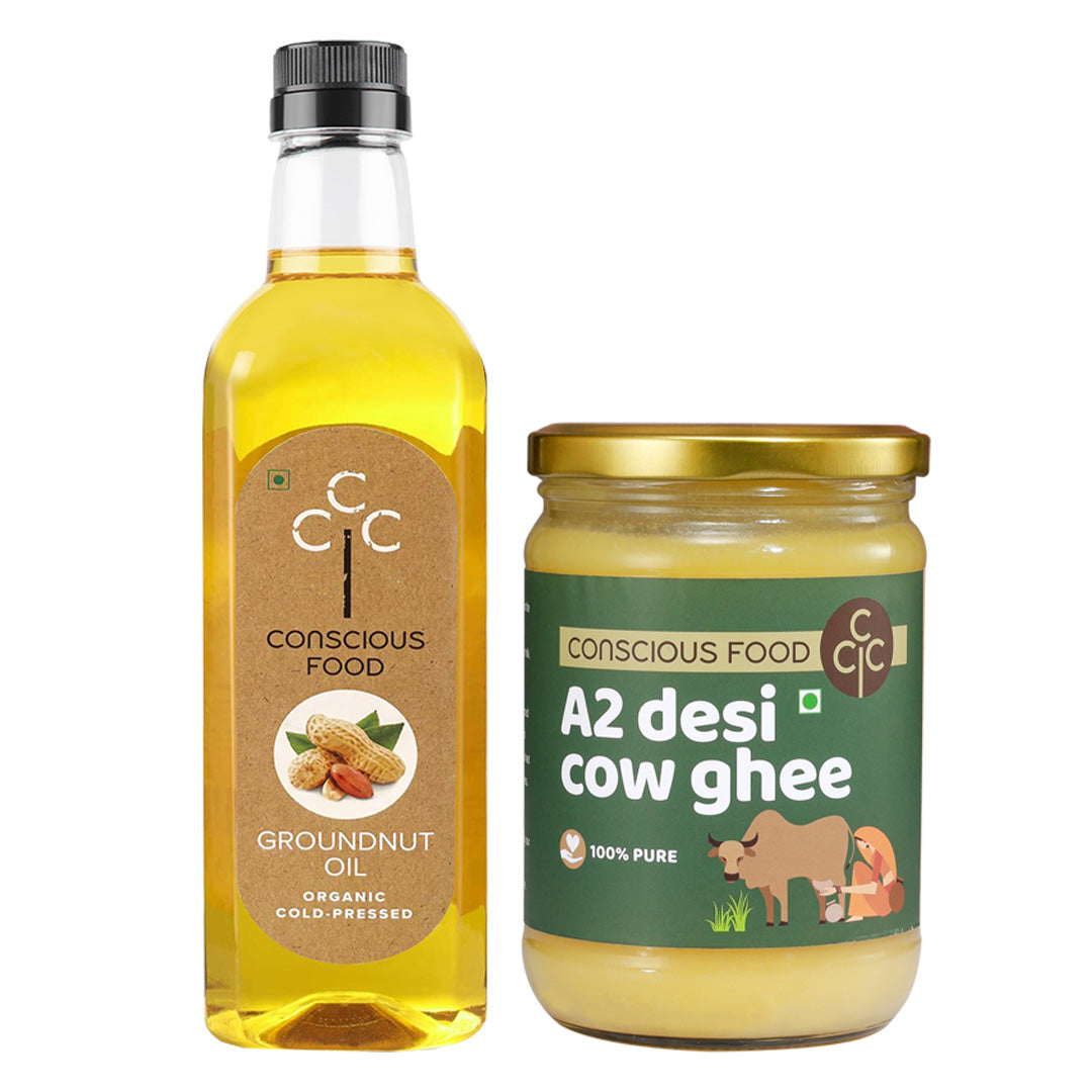 Pack of Groundnut Oil - 1L & A2 Desi Cow Ghee - 500ml