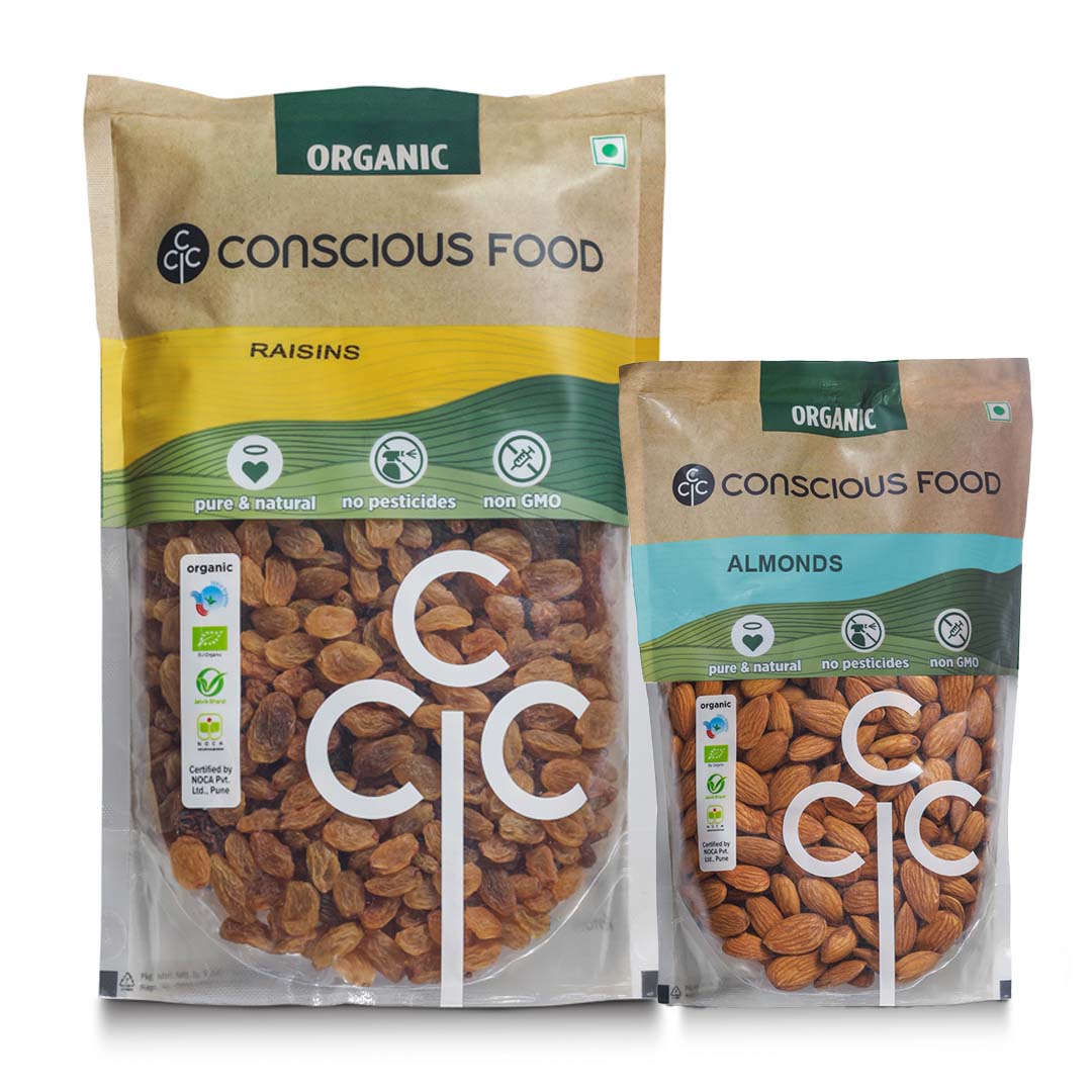 Pack of Organic Raisins - 500g & Almonds - 250g - Conscious Food Pvt Ltd