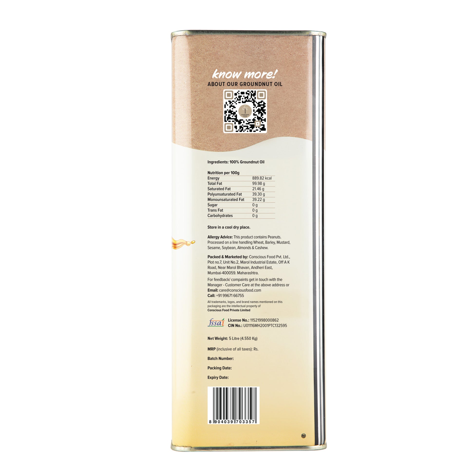 Peanut/Groundnut Oil - Conscious Food Pvt Ltd