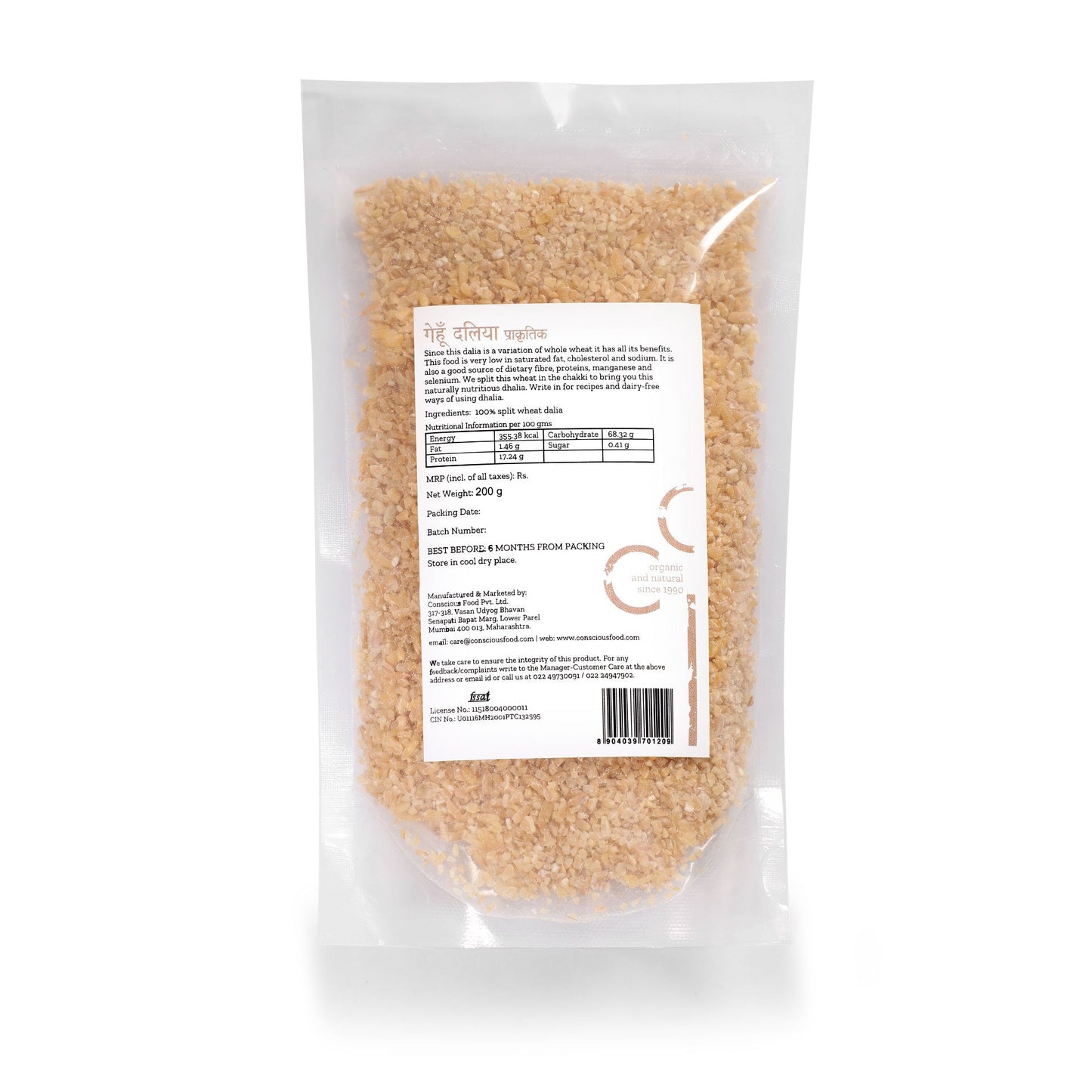 Split Wheat Dalia - Conscious Food Pvt Ltd