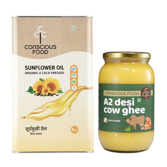 Pack of Sunflower Oil - 5L & A2 Desi Cow Ghee - 1L