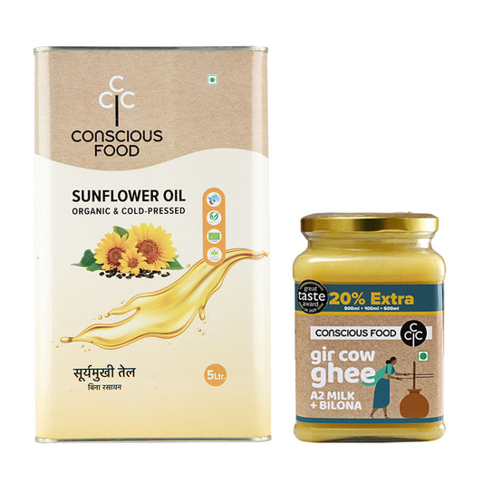 Pack of Sunflower Oil - 5L & A2 Gir Cow Ghee - 600ml