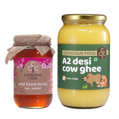 Pack of Wild Forest Honey - 500g & A2 Desi Cow Ghee - 1L