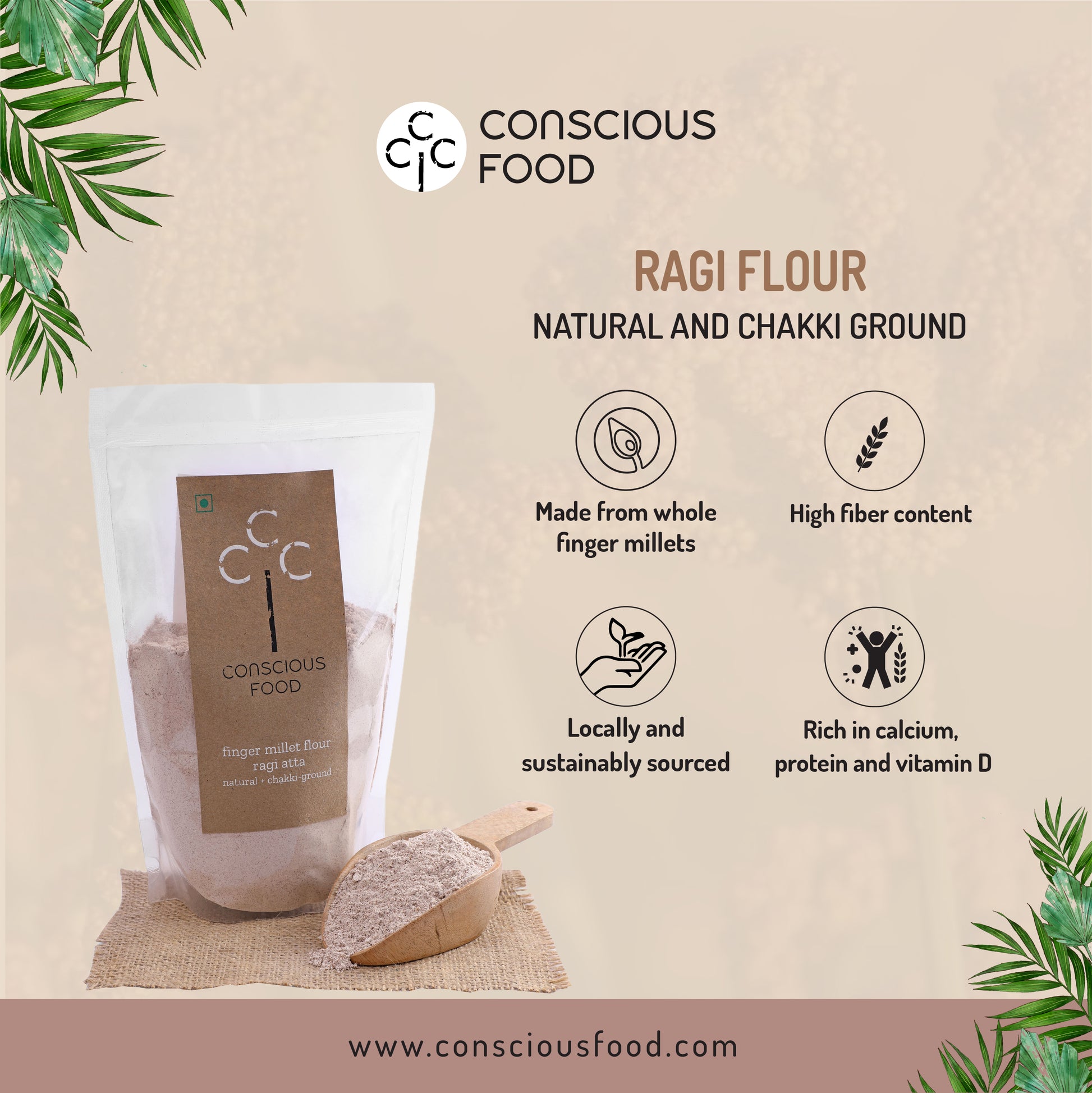 Finger Millet Flour (Ragi Atta) - Conscious Food Pvt Ltd