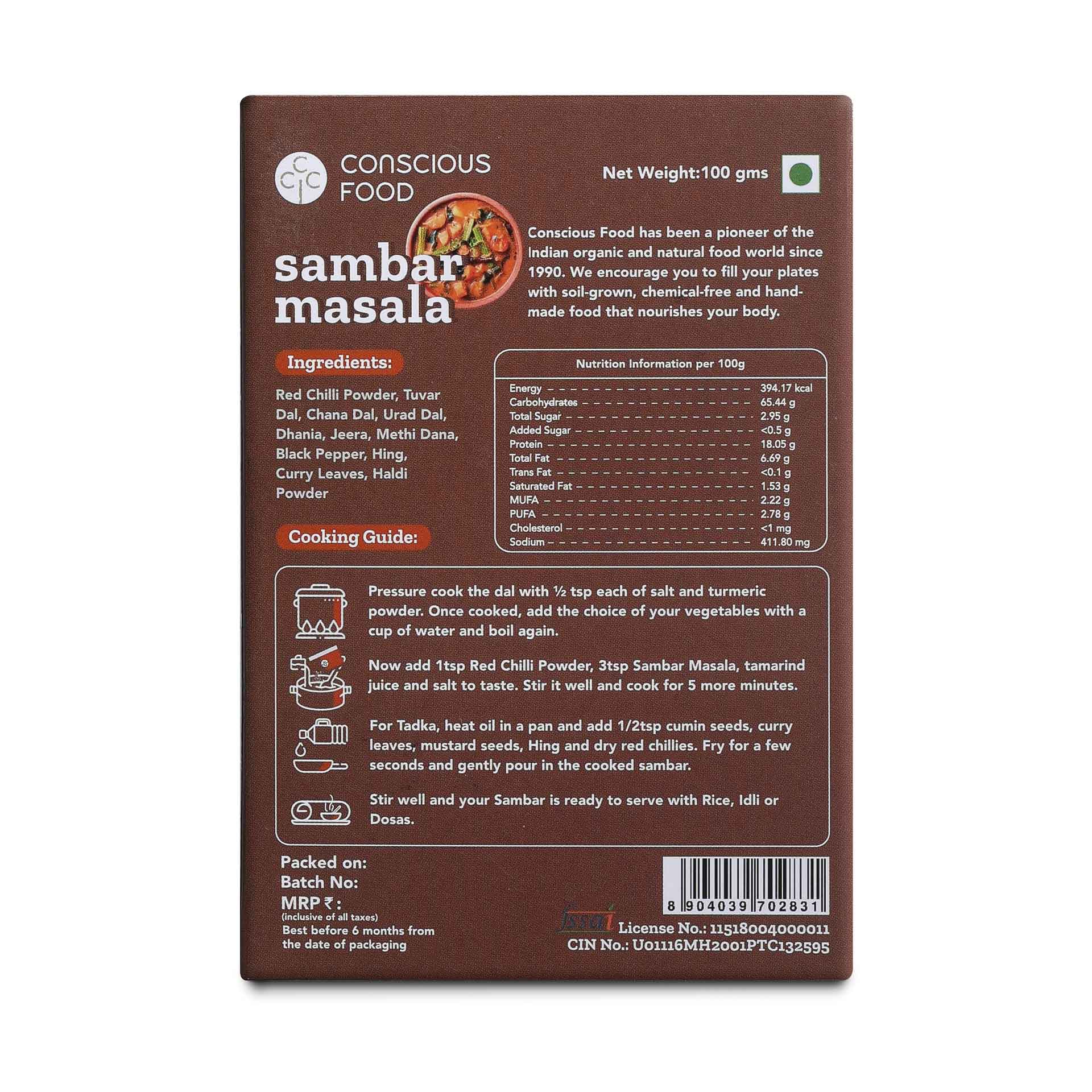 Sambar Masala - Conscious Food Pvt Ltd